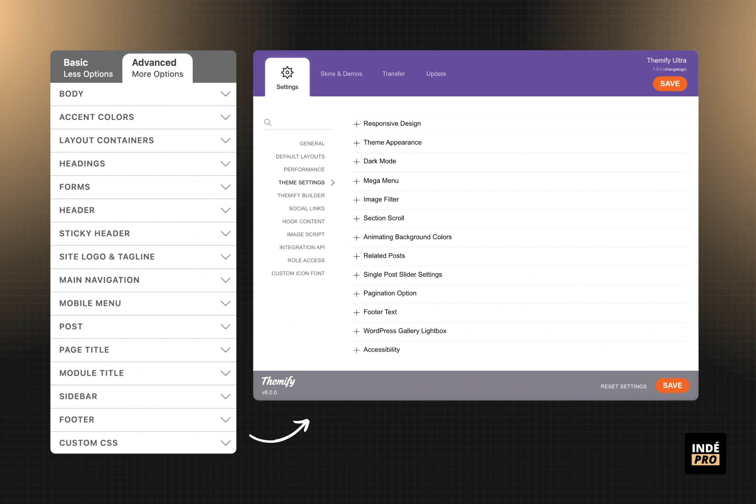Les réglages de Themify sur WordPress